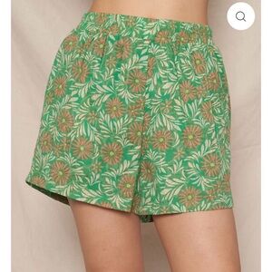 Hudson Gray (Anthropologie) Floral Green and Metallic Shorts